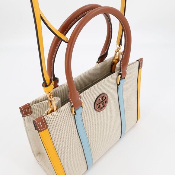 Tory Burch Blake Canvas Small Tote Blue Gold - Picture 8 of 12
